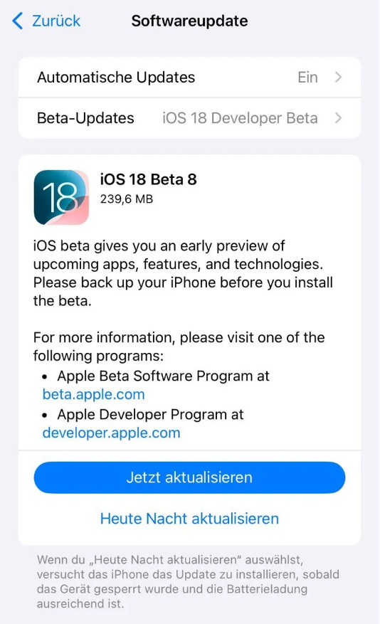 修水苹果手机维修分享苹果 iOS / iPadOS 18 开发者预览版 Beta 8 发布 